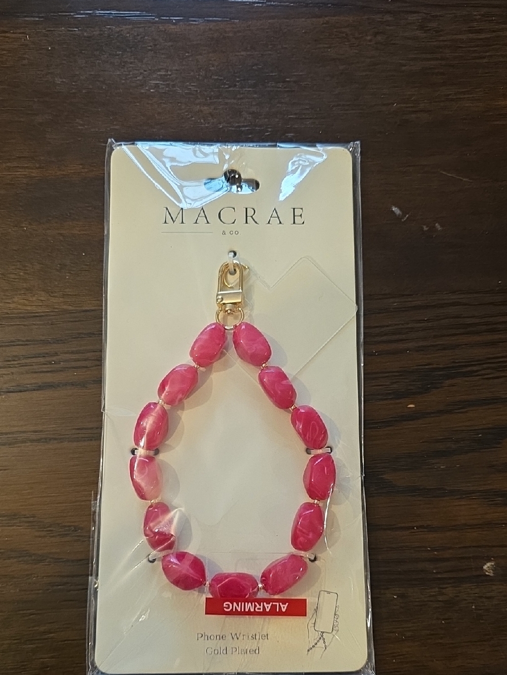 Pink Beaded Phone Wristlet with Gold-Plated Clip